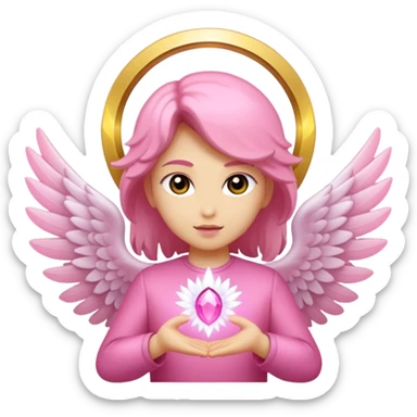 Alas de angel color rosa con un aro de luz rosado y aura rosado sticker
