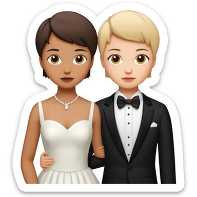 due ragazze che si sposano,una ha i capelli corti r lo smoking e l'altra ha il vestito bianco da sposa  sticker