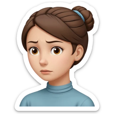 emoji of a female character with medium-length brown hair tied in a low bun at the back of the head, with a stiff neck and a painful expression sticker