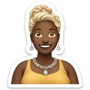 smiling overweight medium toned black woman with jewelry indoors sticker