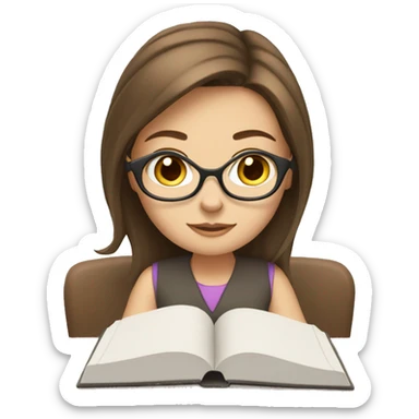 white girl studying at a desk, brown hair sticker