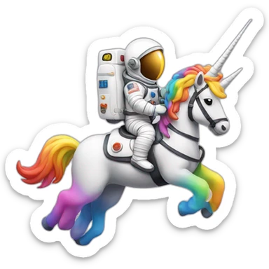 emoji of an astronaut riding a rainbow colored unicorn sticker