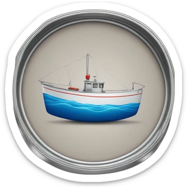 Realistic can of tuna showing a sailing boat sticker