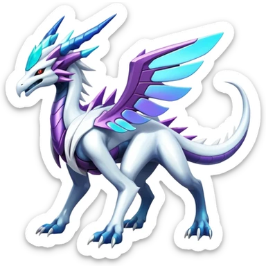 Colorful Iridescent Futuristic Modern Epic Legendary Shiny Cyber-Suicune-Dialga-Reshiram-Creature, (full body) sticker