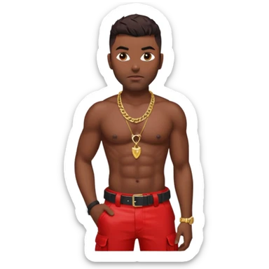 Ginuwine with dark brown hair, shirtless with necklace, latex red cargo pants sticker