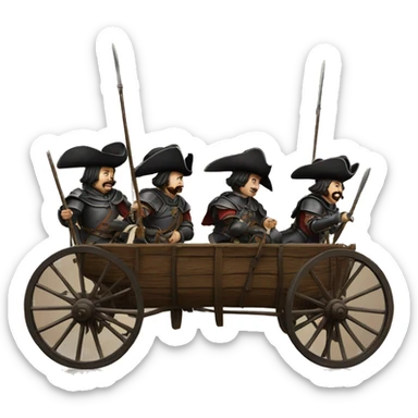 four 17th century musketeers driving a wagon sticker
