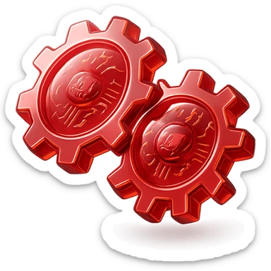 set of 2 round gears, shiny and metallic, glossy circuit style, all in red color sticker