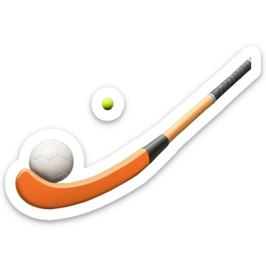 A field hockey stick and ball on a vibrant green grass field, with goalposts and clear field markings in the background. The scene emphasizes the bright, lush grass, highlighting the fast-paced and strategic nature of hockey on a well-maintained pitch. sticker
