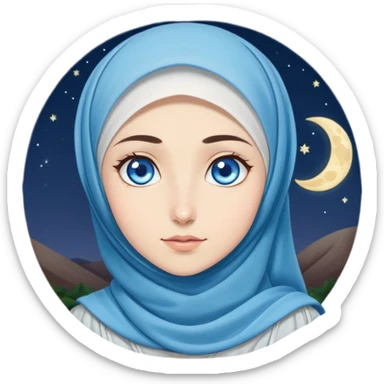 Turkish beautiful finish Konya girl blue eyes with moon hijab dress and watching the moonlight sky on the ground  sticker