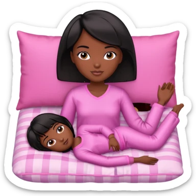 Dark skin Black barbie, short  black bob  hair, pink pajamas laying on pillow just me  sticker