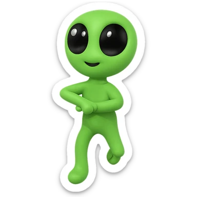 Create a neon green alien dancing, almost identical to the reference image, with minimal changes in the positions of arms and legs, looking straight ahead. This is frame 2 of an animation. PNG format with transparent background. sticker