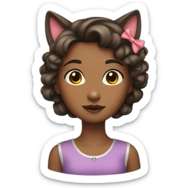 a girl with a bow in her hair and a cat sticker
