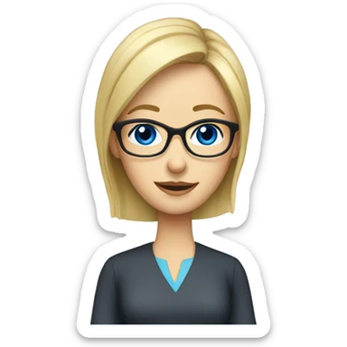 female Teacher with glasses blonde male haircut blue eyes blouse sticker
