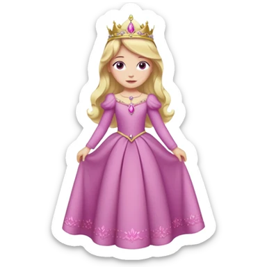 Princesa aurora Disney com vestido rosa escuro de manga comprida rosa claro com tiara pequena e dourada de corpo inteiro com olhos lilás sticker