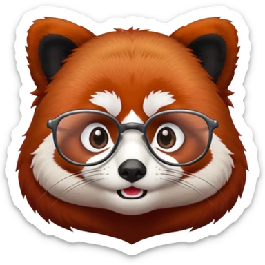 A red panda with serious eyes and a furrowed brow, and glasses. sticker