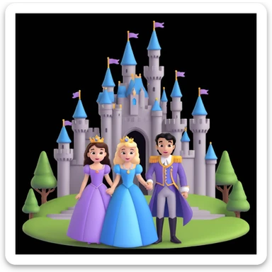 prince and princess Disney dress close up photo in castle background sticker