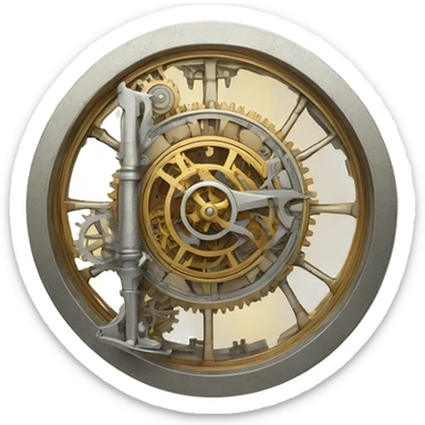A detailed astrolabe with intricate engravings, paired with a gear, emphasizing the blend of scientific tools and mechanical innovation. sticker