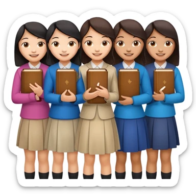 eight asian girls in a group, holding bibles sticker
