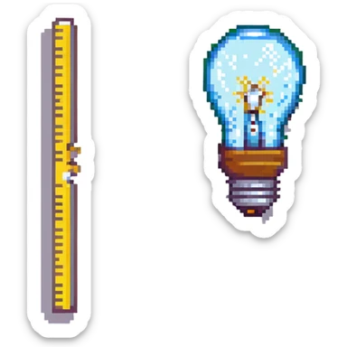 designer education theme, ruler and lightbulb, pixel art style sticker