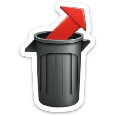 red arrow pointing into a trashcan with an open lid sticker