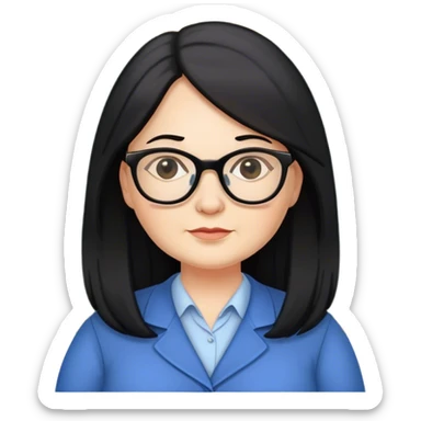 middle aged pale chubby female teacher with long black hair, wearing glasses sticker