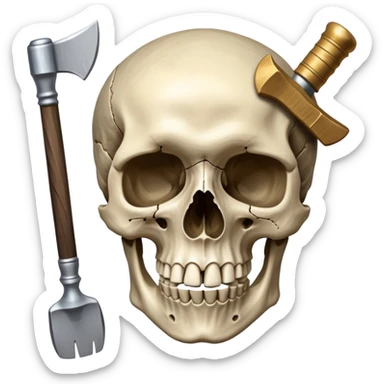 An icon featuring a human skull and fossilized bones, symbolizing the study of anthropology. The design includes archaeological tools like a pickaxe and brush, with a background of ancient artifacts and a globe. Transparent background emphasizes the exploration of human history and evolution. sticker