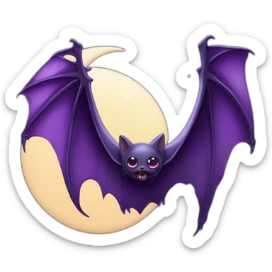 purple black vampire bat wings flying in front of large dripping crescent moon sticker