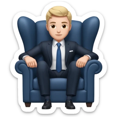 businessman sitting in an armchair, confident relaxed pose, formal suit and tie, professional corporate vibe, 3D cartoon style, mobile game icon style, clean background, no text, no watermark
 sticker