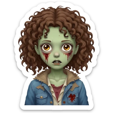 zombie girl with curly brown hair and brown eyes sticker