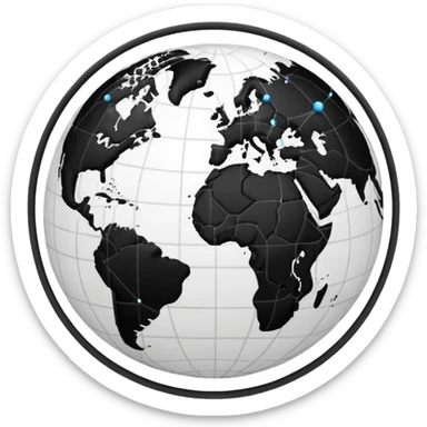 white and black world globe with digital network connections sticker