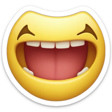 a yellow smiley with half of teeth showing to the side of mouth while second part of the mouth is closed sticker