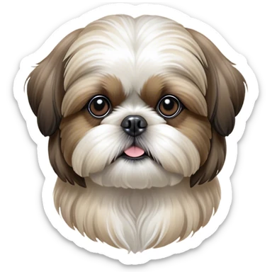 Cinematic Noble Shih Tzu Portrait Emoji, Poised and elegant, with a luxurious, flowing fur in refined muted tones, delicate features and wise, gentle eyes, simplified yet meticulously detailed, glowing with a soft, regal radiance, high shine, exuding quiet dignity and timeless charm, soft glowing outline, capturing the essence of a noble Shih Tzu that epitomizes refined poise! sticker