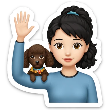 Ponytail black hair girl with brown Poodle say goodbye  sticker
