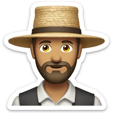 Amish man white with brown straw hat building a building with beard without a mustache with suspenders sticker