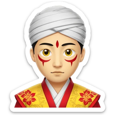 Un hombre de etnia asiática con ojos rasgados y ropa de asiática el personaje tiene que ser de piel amarilla sticker