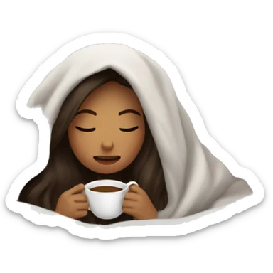 girl brunette inside a blanket sipping coffee eyes closed sticker