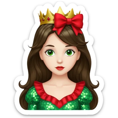 Princess Ozma from Oz with long brunette hair, light green sequin outfit, red bow sticker