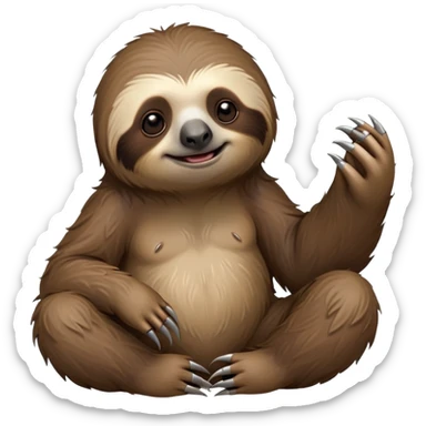 cinematic-sloth-realistic-full-body-sitting-emoji,-long-curved-claws-clinging,-thick-shaggy-brown-fur-slightly-ruffled,-head-tilted-dramatically,-slow-blinking-eyes-filled-with-serene-wisdom,-simplified-yet-realistic-focused-features,-highly-detailed,-glowing-with-an-almost-sarcastic-glow sticker