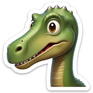 Cinematic Comical Brontosaurus Portrait Emoji, Head tilted dramatically with an exaggeratedly shocked expression, featuring a towering, robust body with a long, graceful neck and wide, comically expressive eyes full of playful disbelief, Simplified yet hilariously expressive features, highly detailed, glowing with a slightly sassy ancient glow, high shine, dramatic yet playful, stylized with an air of cheeky dinosaur mischief, soft glowing outline, capturing the essence of a meme-worthy Brontosaurus that looks ready to lumber its way into viral fame! sticker