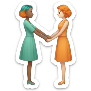 two women holding hands, one with medium length orange hair, one with short teal hair sticker