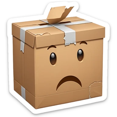 Generate a realistic emoji-style of a package being damaged sticker