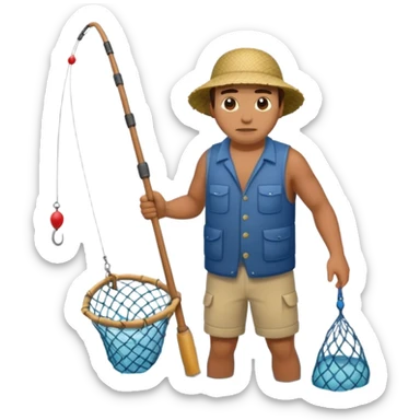 A Polynesian fisherman standing in the water fishing with a net sticker