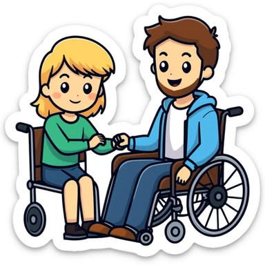 Single Brown haired Boy in wheelchair with a beard with single long blonde haired mom pushing sticker