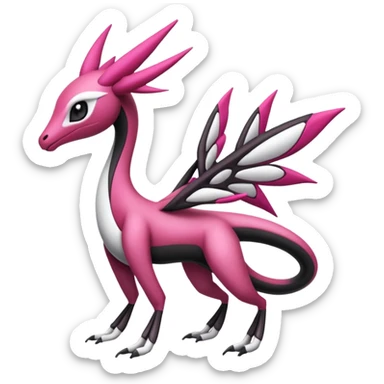 Magenta, black and white Meloetta-Flygon-Gorebyss-Salazzle-Pokémon-Fakémon-creature-fusion-hybrid sticker