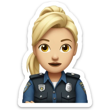 arms crossed angry woman blonde ponytail police uniform pale  sticker