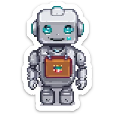 cute smiling recruiter robot holding a resume, 8-bit pixel art style sticker