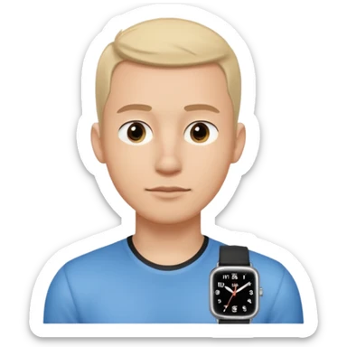 man wearing a black strap watch portrait, head and shoulders only, long face shape, sharp nose, calm expression, black strap watch on wrist, 3D cartoon, mobile game icon style, clean background, no text, no watermark
 sticker