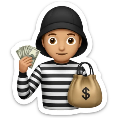 A emoji of a person wearing a robber outfit and a Money Bag sticker