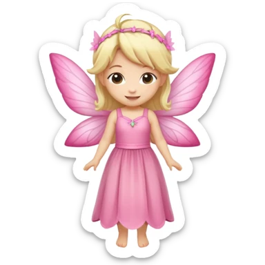 fairy with blonde hair, pink wings and long dress, happy, chibi full body sticker