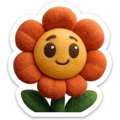 a plush flower toy, vibrant colors, big eyes, and fuzzy texture sticker
